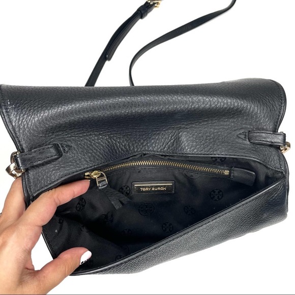 Tory Burch Britten Crossbody Bag Leather Black Convertible Clutch - Picture 6 of 10